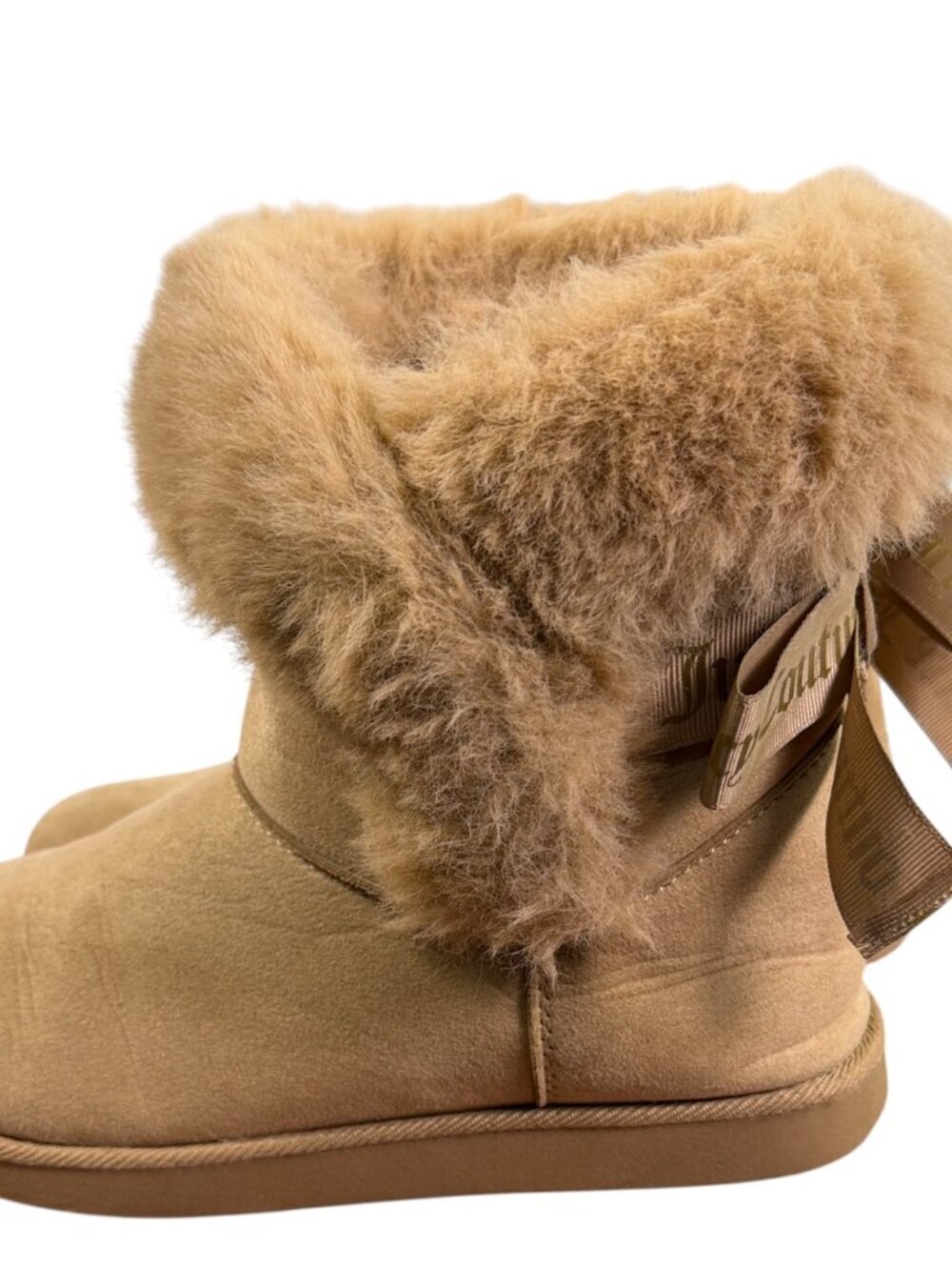 Juicy Couture Faux Fur Trim Bow Winter Boots Tan Women's US 7.5 EU 38 Cozy - Picture 4 of 12